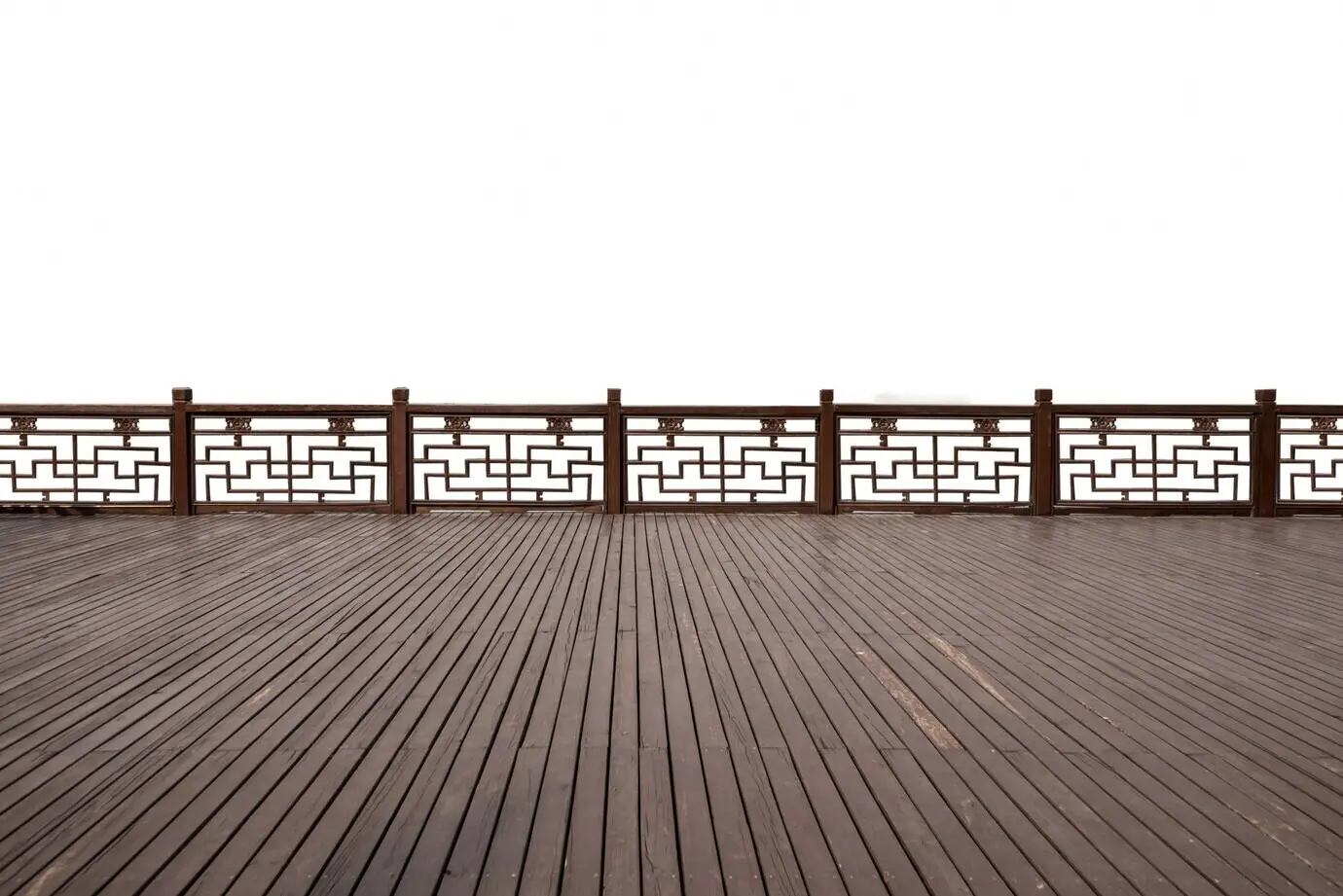 Empty wooden flooring with ancient architecture on the lakeside
